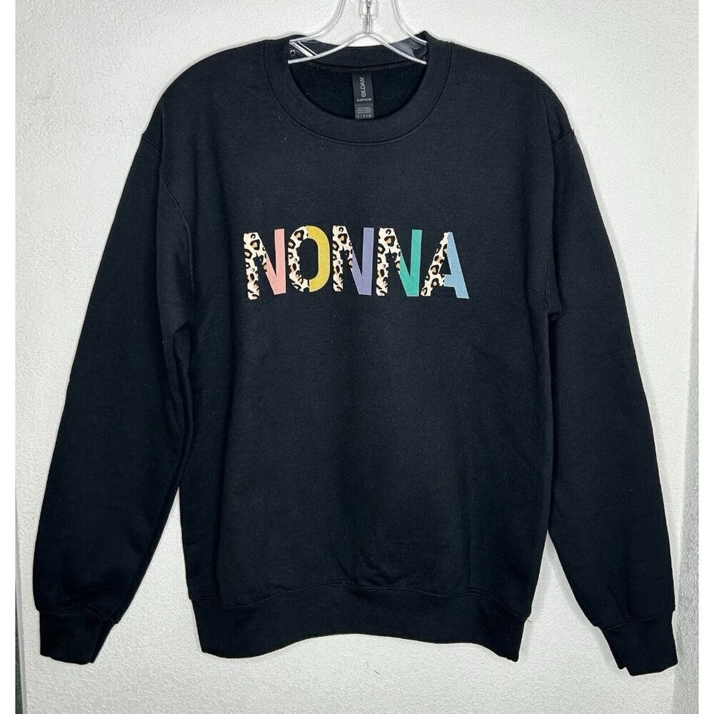 Nonna Shirt Womens Adult Small Gildan Sweatshirt Crewneck Pullover Black Leopard